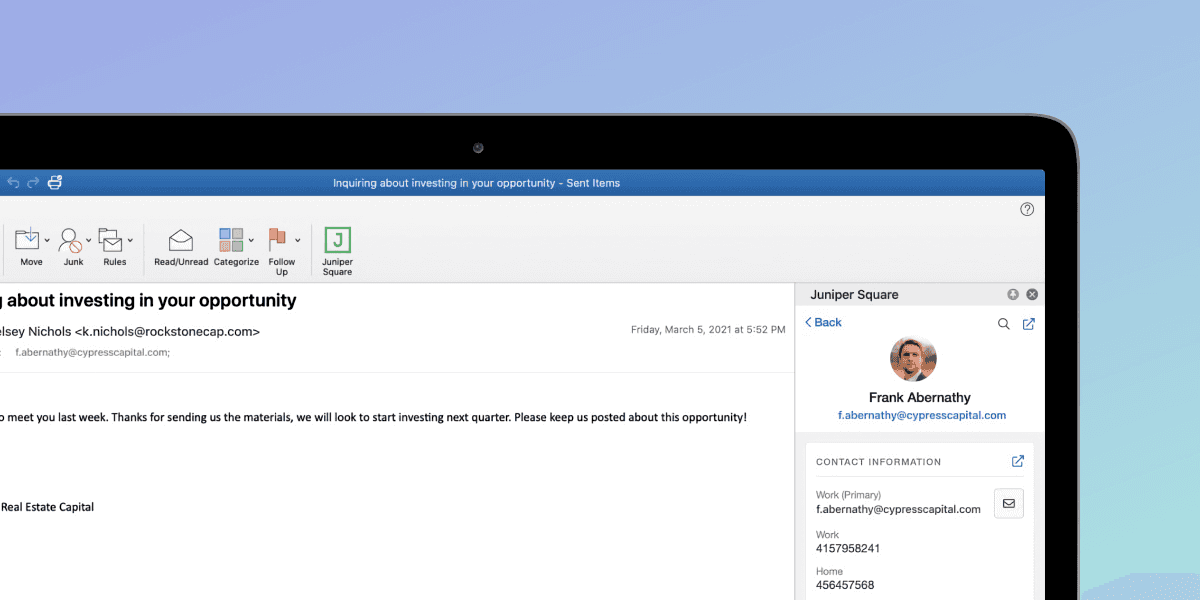 Thumbnail for Outlook Add-In at Juniper Square